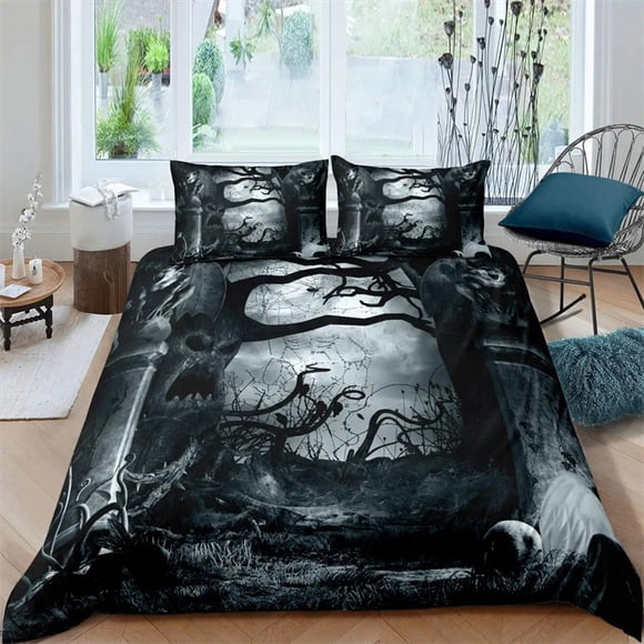 Halloween Tree Horror Theme Bedding Set for Kids and Adults Gothic Duvet Cover Bed Pillowcase Boys and Girls
