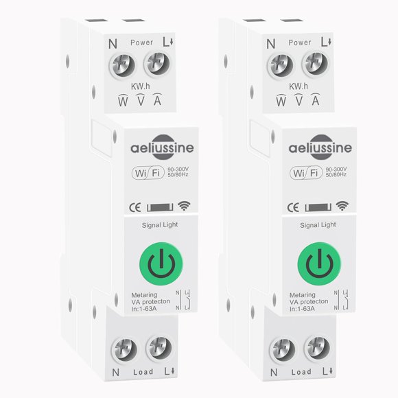 Interruptor inteligente WiFi aeliussine 1-63 A con control remoto, 2 piezas