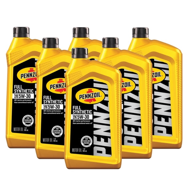 Aceite de motor Pennzoil 5W-30, gasolina sintética, 1 cuarto de galón, paquete de 6