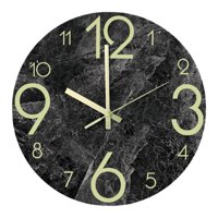 Magideal - Reloj De Pared Luminoso De Mármol De Imitación 30Cm Relojes De Pared De Silenciosos Que No Hacen Tictac Para Decoración Para Hogar / Negro