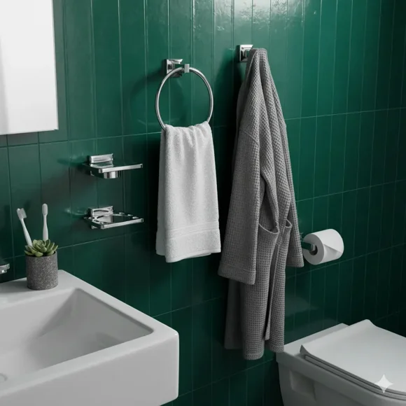 Kit 5 Accesorios Baño Jabonera Toallero Percha Base Confort Modelo Mossini Marca Stretto