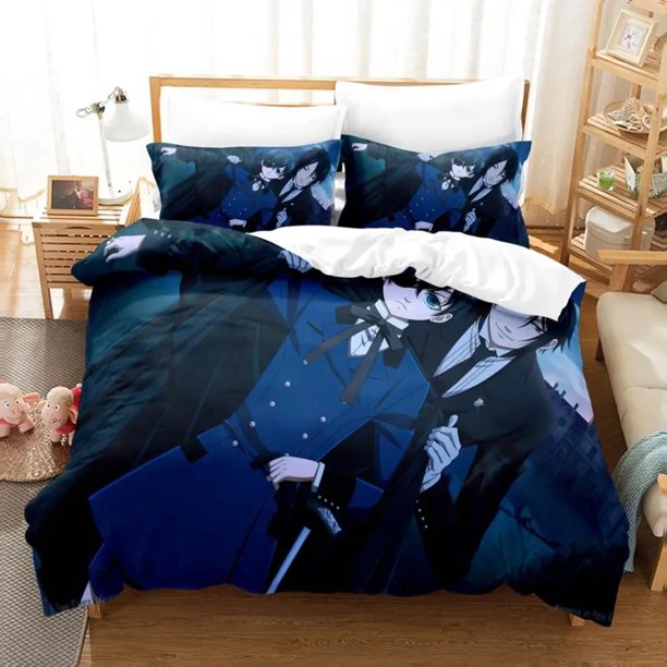 Anime Black Butler Sebastian Ciel Bedding Set,Duvet Cover Bed Set Quilt Cover Pillowcase, Boys Girls Adults Bed Sheets