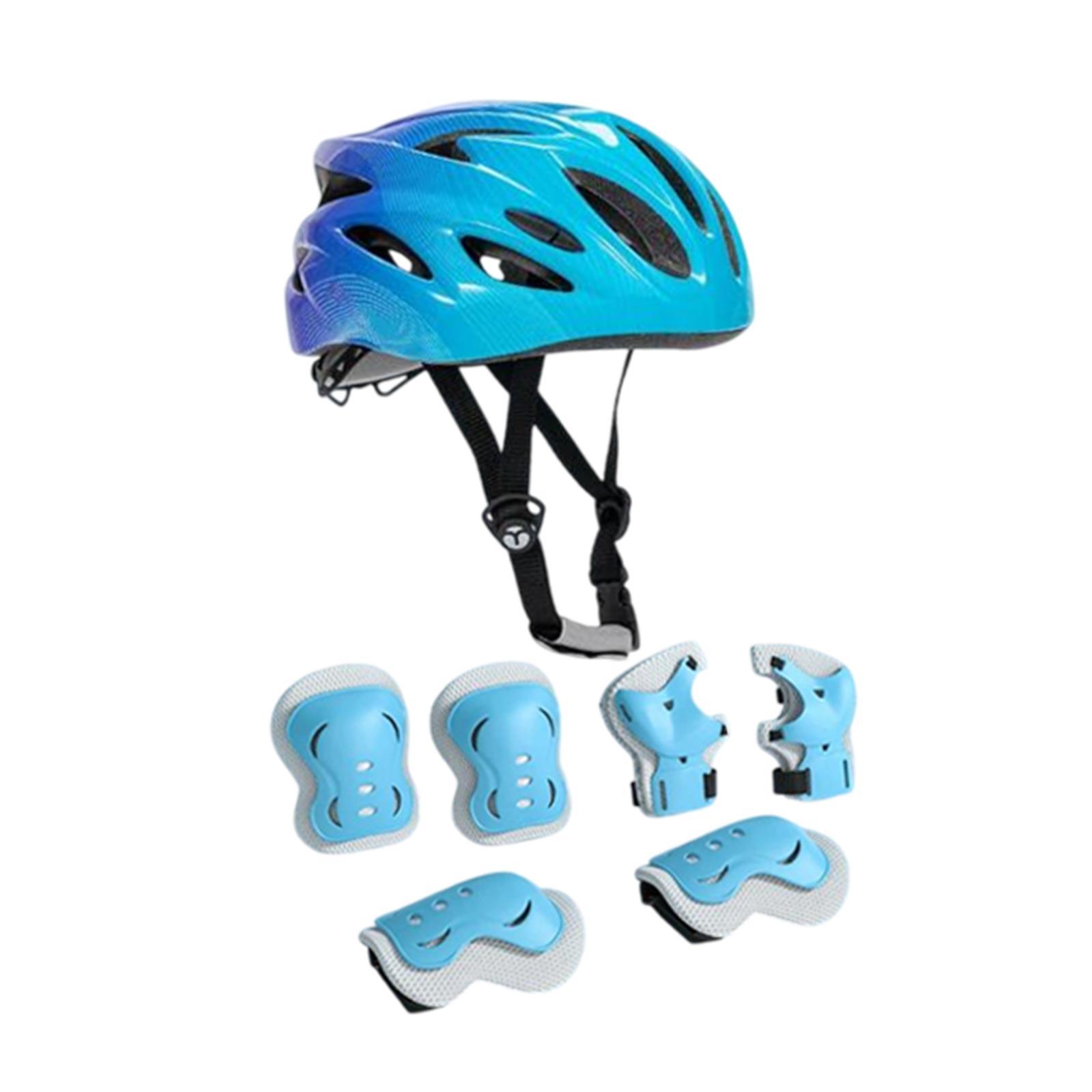 Magideal - Casco De Bicicleta Para Niños Conjunto De Equipos Ajustables Con Equipo De Protección De Muñecas Con Almohadillas De Codo Casco De Patinaje Para Niños Morado Azul