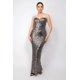 thumbnail image 1 of Saronite Vestido de Fiesta Ajustado, de Tubo, con Escote en V, sin Tirantes, Hombros Descubiertos, Abertura en la Espalda y Diseño Entrecruzado, con Lentejuelas, Negro/gris (para Mujer), 1 of 5
