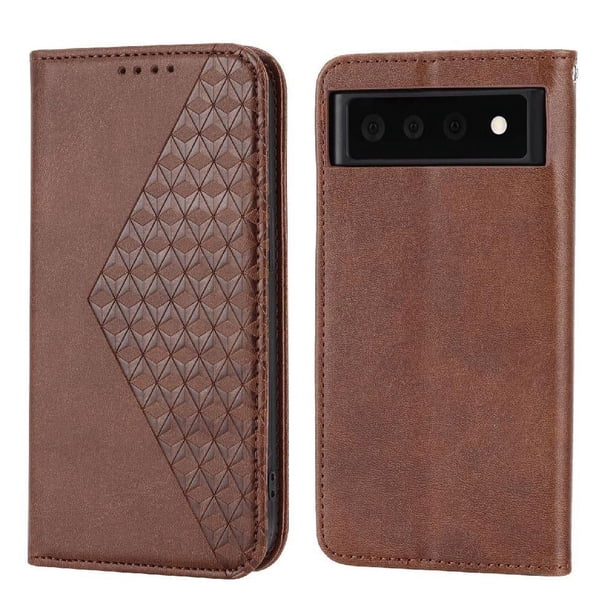 Funda Flip FOXDOCK para Google Pixel 6 Pro , Estilo Billetera con Diseño Rombo, Correa de Mano y Soporte, Uso Diario