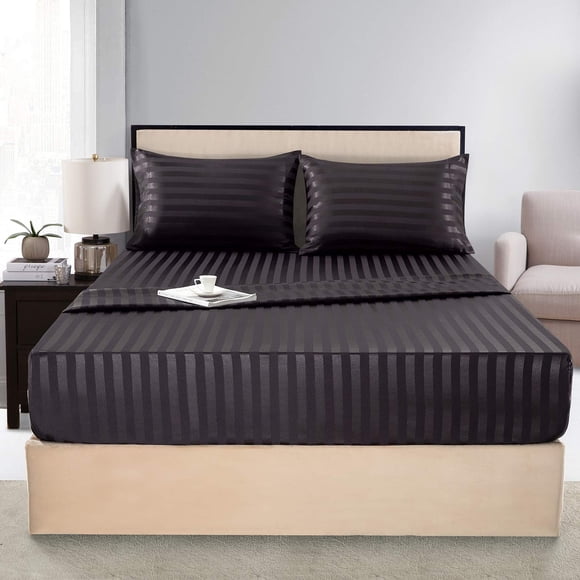 Juego de cama tamaño King con sábanas de seda satinada Lanest Housing, color negro