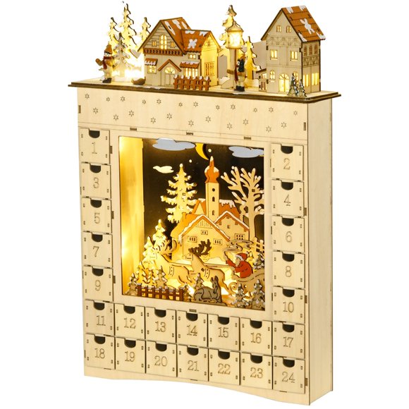 Calendario navideño de Adviento HOMCOM iluminado con 24 cajones