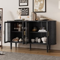 M&Ms - Trexm Farmhouse Sideboard Cabinet With Storage, Wood Buffet Cabinet With Glass Doors And Adjustable Shelves For Kitchen, Dining Room And Living Room (Black)