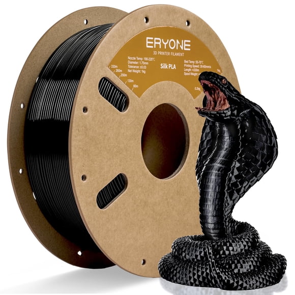 Filamento PLA ERYONE 1,75 mm 1 kg Acabado Seda Negro