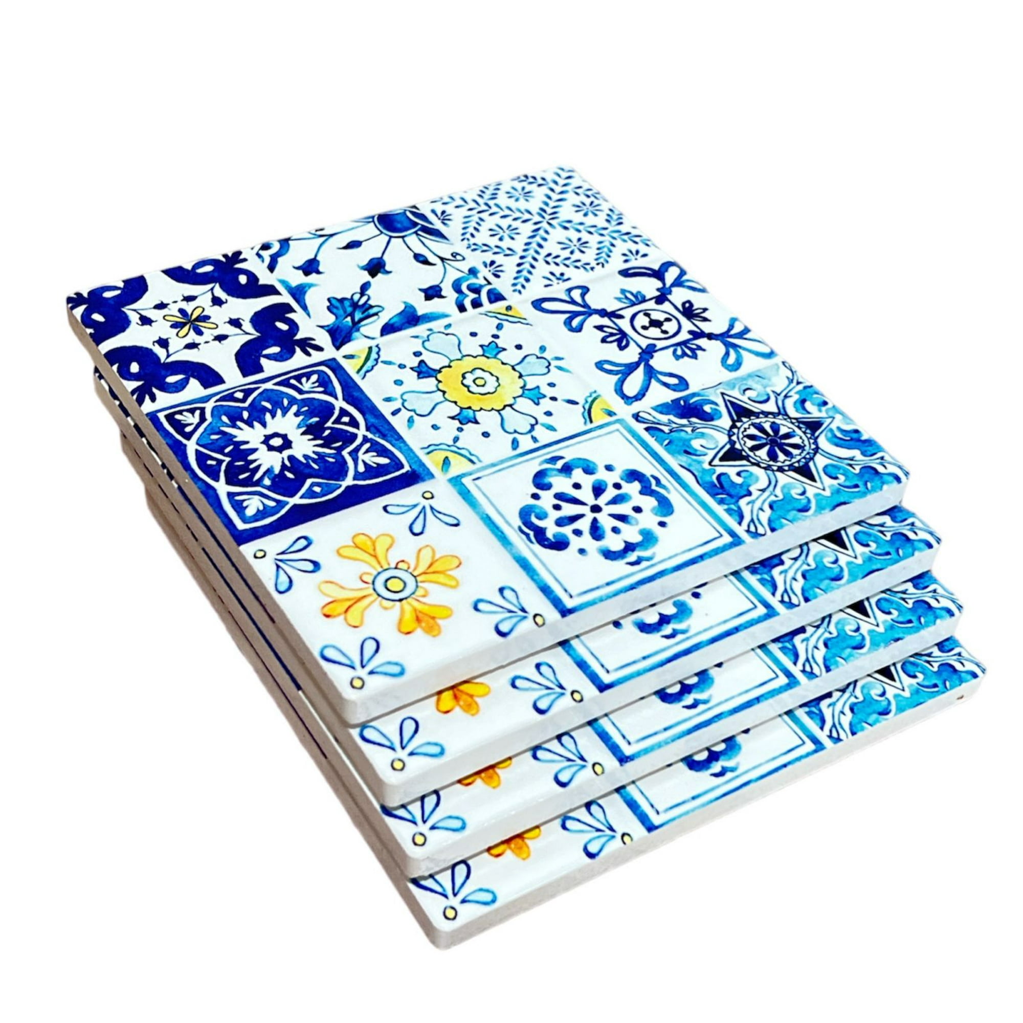 Oem - Set 4 Posavasos Colorido Ceramica Y Corcho 4 Piezas Cuadrado M6