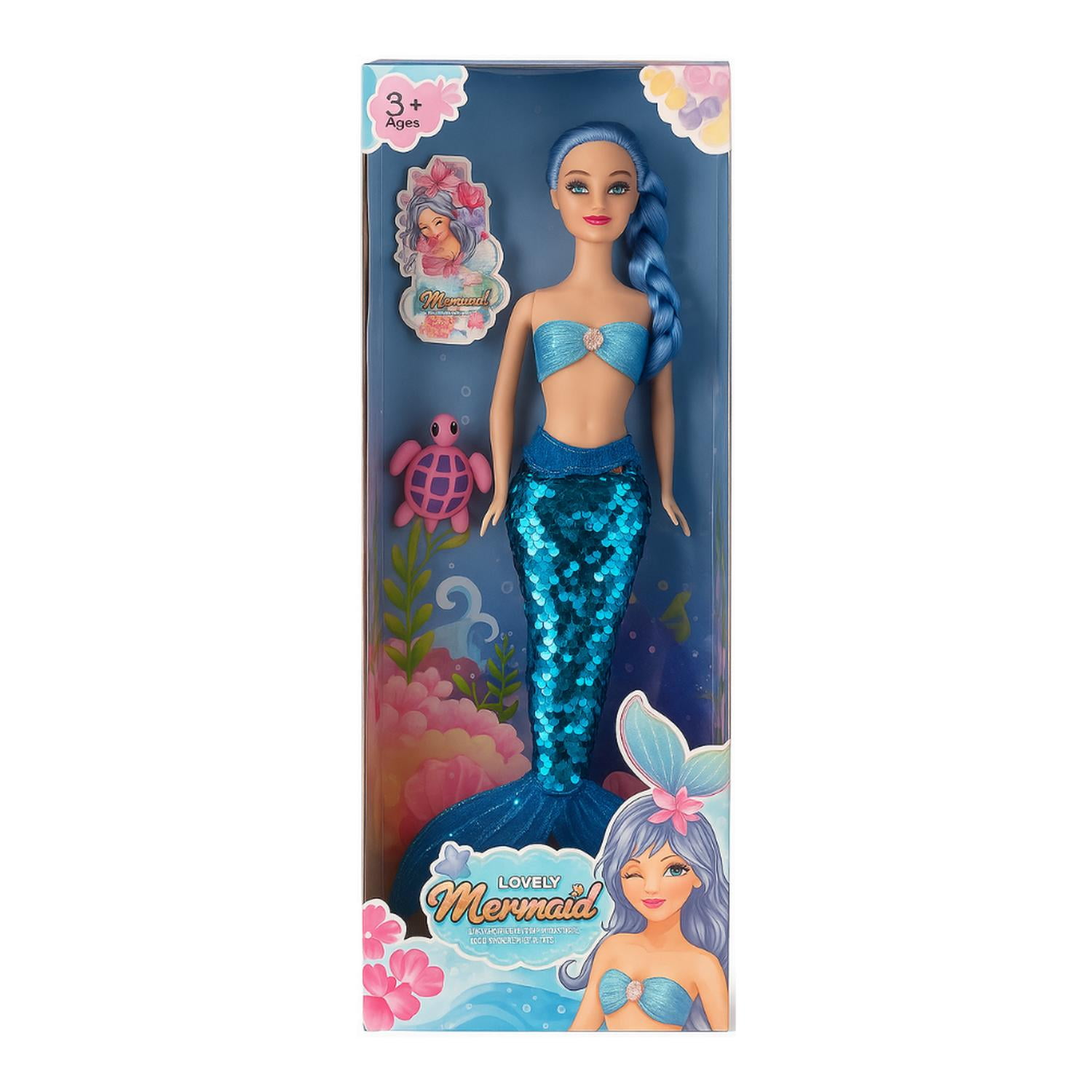 Fliperex - Muñeca Sirena Lovely Con Vestido De Lentejuelas Juguete Celeste