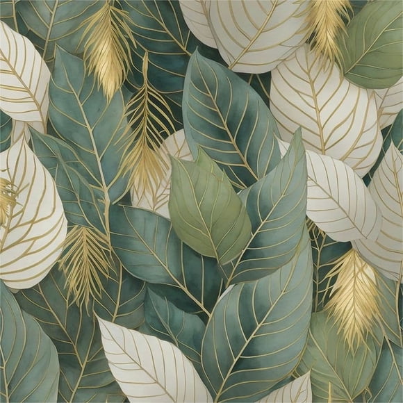 Papel tapiz WALL-KNACK verde, amarillo y hojas doradas autoadhesivo
