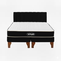Vitelio - Cama 2 Plazas Modular Europea Negro + Colchón Ortopédic