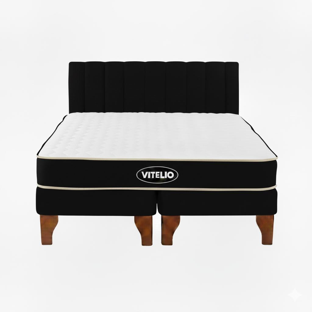 Vitelio - Cama 2 Plazas Modular Europea Negro + Colchón Ortopédic