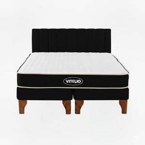 Vitelio - Cama 2 Plazas Modular Europea Negro + Colchón Ortopédic
