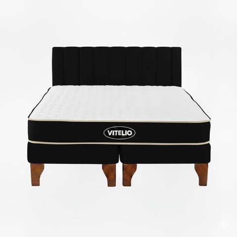 Vitelio - Cama 2 Plazas Modular Europea Negro + Colchón Ortopédic