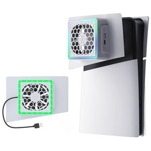 Ventilador De Enfriamiento Aaronmei Para Ps5 Slim Con Placa Cubierta Disipador Ajustable Luces Led Rgb Y Usb Hub Blanco