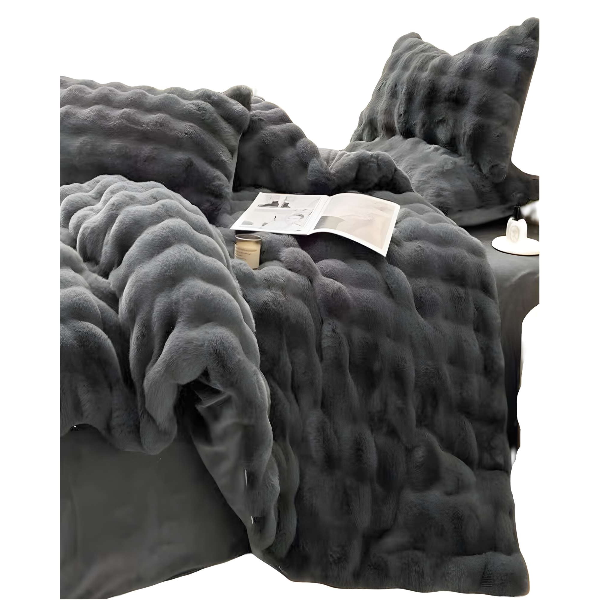 Genérico - Cobertor Imitacion De Piel De Conejo Con Chiporro Negro 2 Plazas