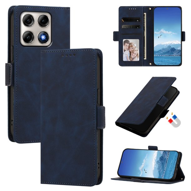 Funda Billetera Delgada para Motorola Edge 70 Pro con Ranuras y Soporte Azul oscuro