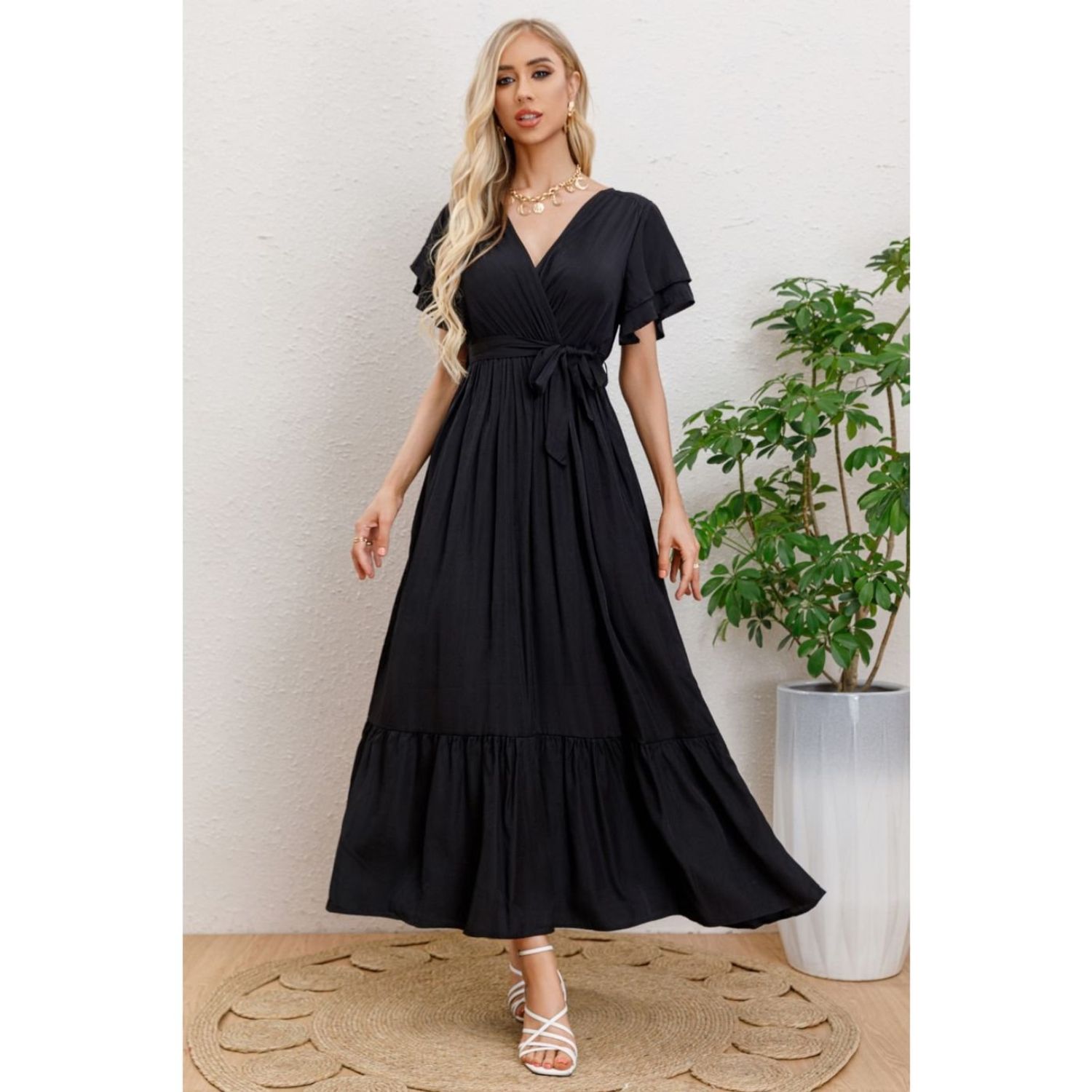 Likeshop - Maxi Vestido Largo Mujer Primavera Premium. Abertura, Cuello V 326