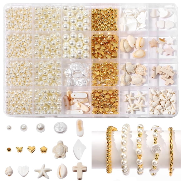 Kit de cuentas RACIOCK 1000 piezas 4/6 mm Perla blanca y oro DIY