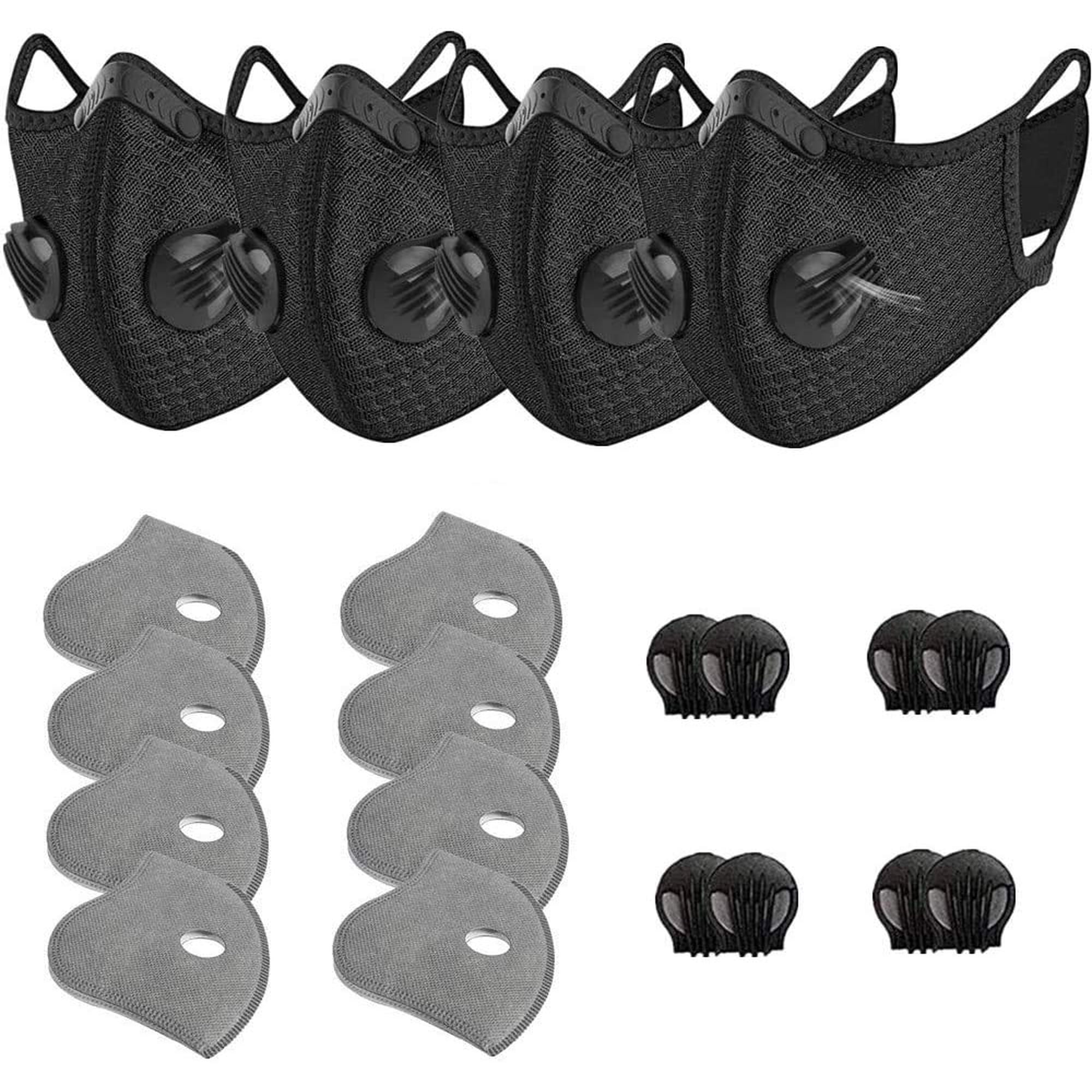 Xusx111 - 4 Pack Unisex Ajustable Reutilizable Lavable Polvo Proteger La Boca Con 8 Filtros De Carbono Y 8 Válvulas De Respiración Para La Bicicleta Correr Montar Ciclismo Deporte Al Aire Libre Negro