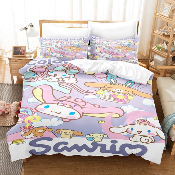 x144 Bed SheetsDuvet Cover Set Kawaii Cartoon Anime Cinnamoroll Bedding Set Quilt Cover Pillowcase Kids Girl Bed Set Size 3-Piece Bedding Set (1 Duvet Cover + 2 Pillow Shams) nj144