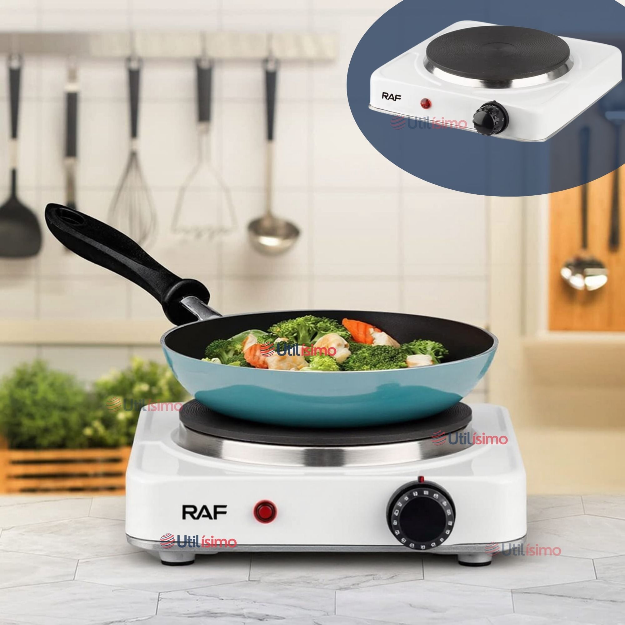 Raf - Cocina Eléctrica Portátil 1 Plato 1000w De Potencia Cocinilla Blanca