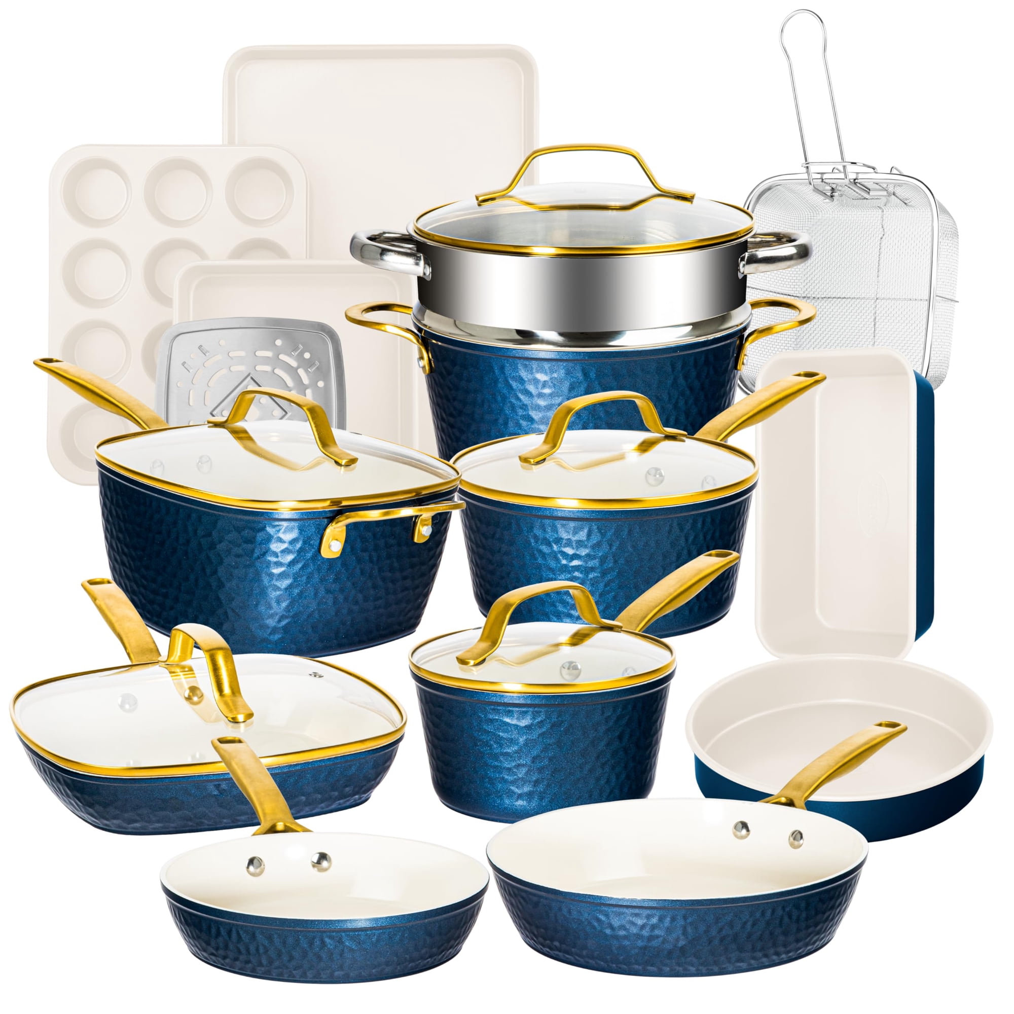 Juego De Utensilios De Cocina Gotham Steel Hammered, 20 Piezas, Cerámica De Inducción