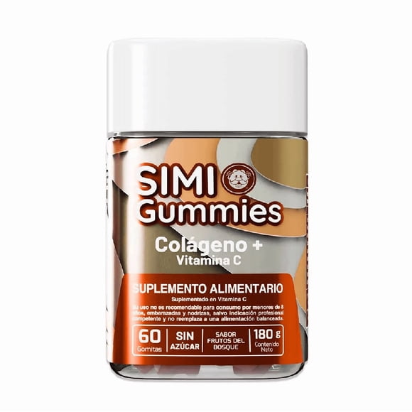 Simi Gummies Colágeno + Vitamina C Frutos del Bosque Sin Azúcar 60 Gomitas