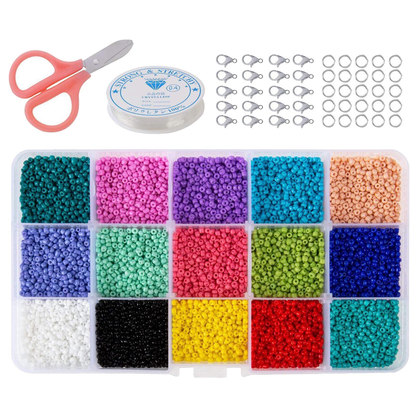 Magideal - 15 Gird 2Mm Beads Collar Ring Making Bracelet Making Craft Set Crafting Seedbeads De Apertura Con Cordón Elástico