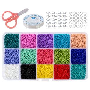 Magideal - 15 Gird 2Mm Beads Collar Ring Making Bracelet Making Craft Set Crafting Seedbeads De Apertura Con Cordón Elástico