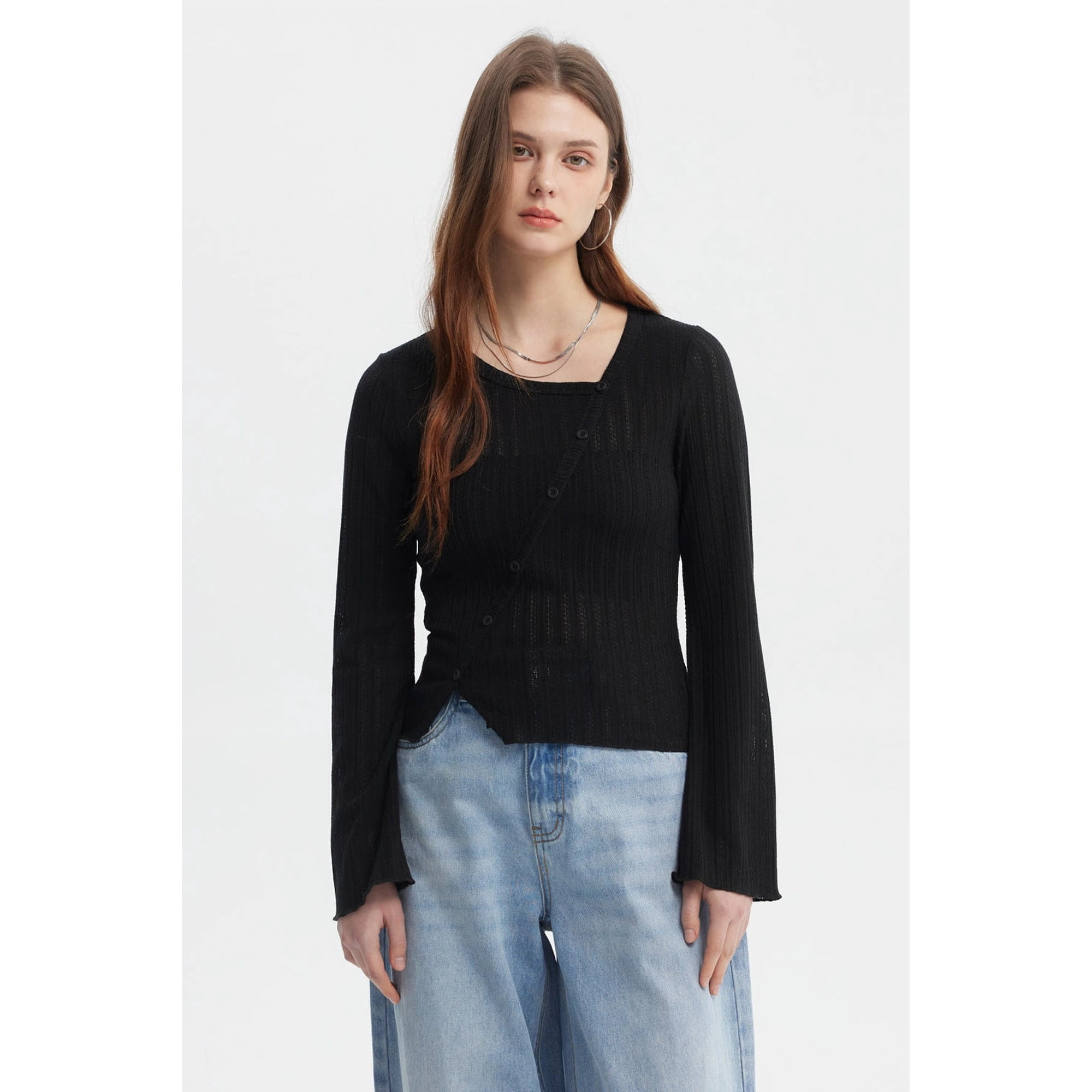 Fashionspark - Polera Mujer Asimétrica Botones Negro