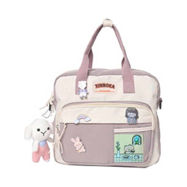 Kawaii Zipper Crossbody Bag, Cute Multifunctional Handbag With Cartoon Charm, School Bag Student Messenger Bag