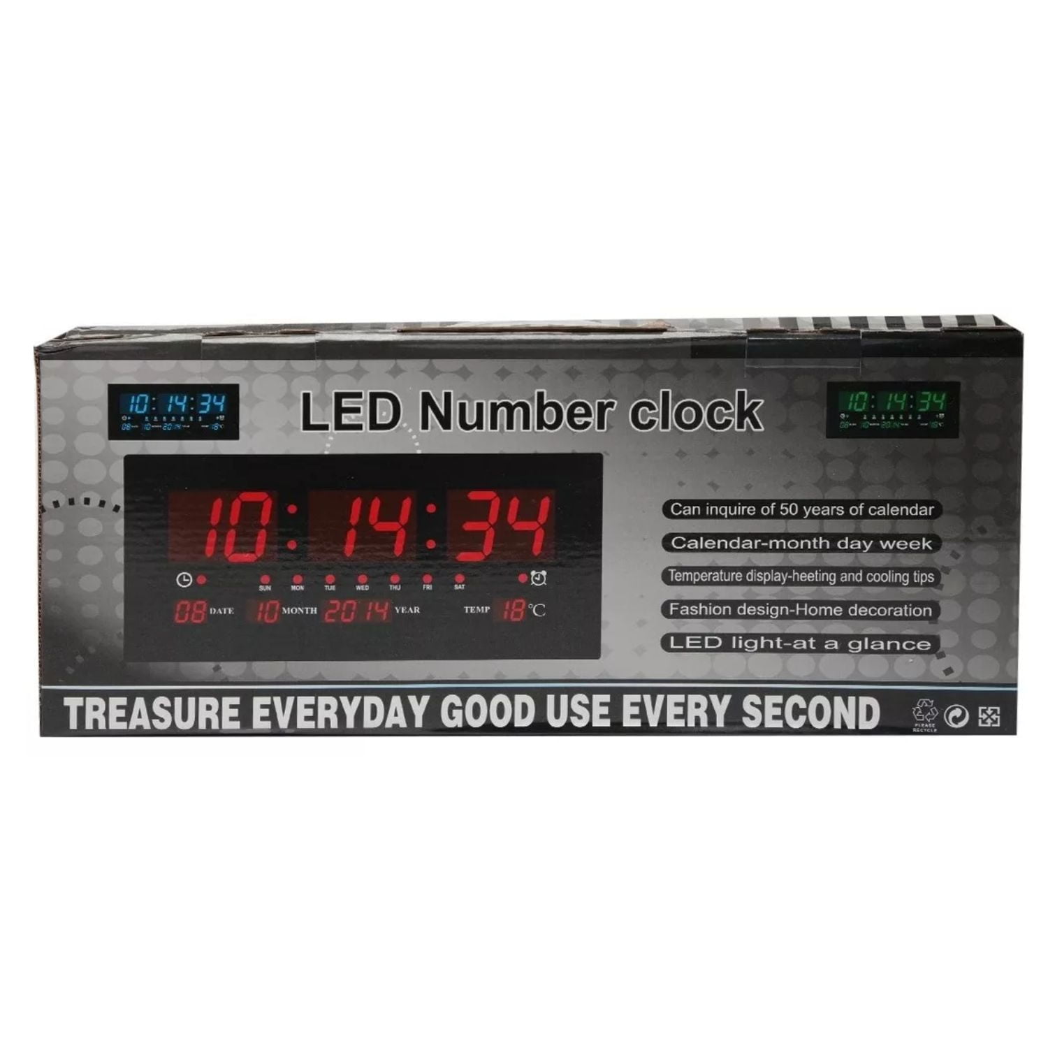 Genérico - Reloj Digital Pared Luz Led Hora Fecha Temperatura 36x15cm