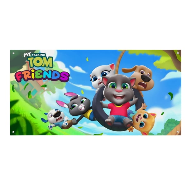 Talking Tom Fondo Temático Pancarta Suministros de Decoración para Fiesta de Cumpleaños, Decoración de Fondo de Fiesta Personalizado,150x90cm