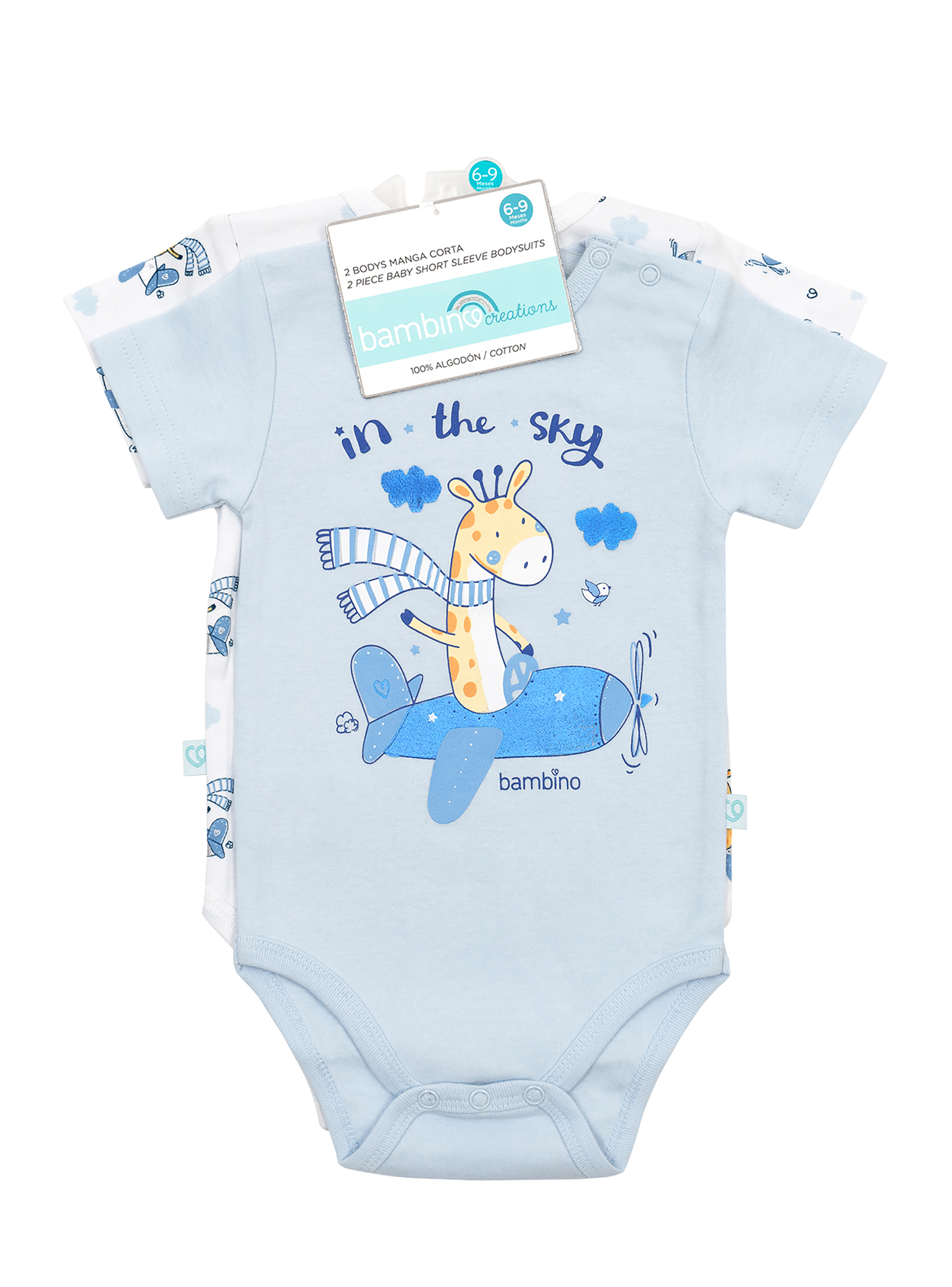 Bambino - Set 2 Body Manga Corta Celeste Jirafa Niño 12-18M