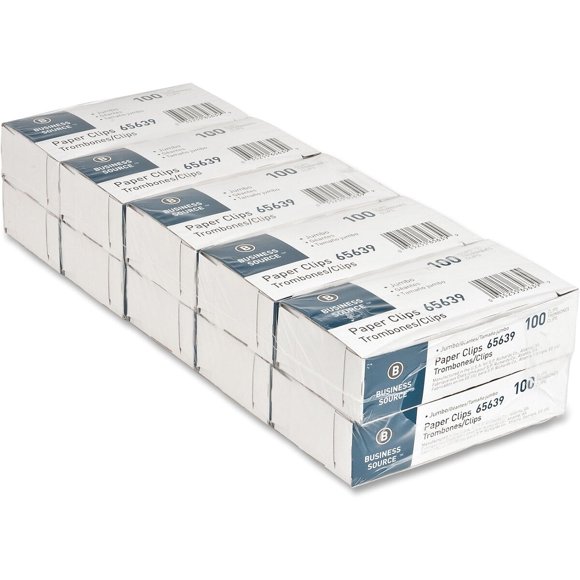 Business Source Jumbo Paper Clips, Steel Wire, 0.041 Gauge