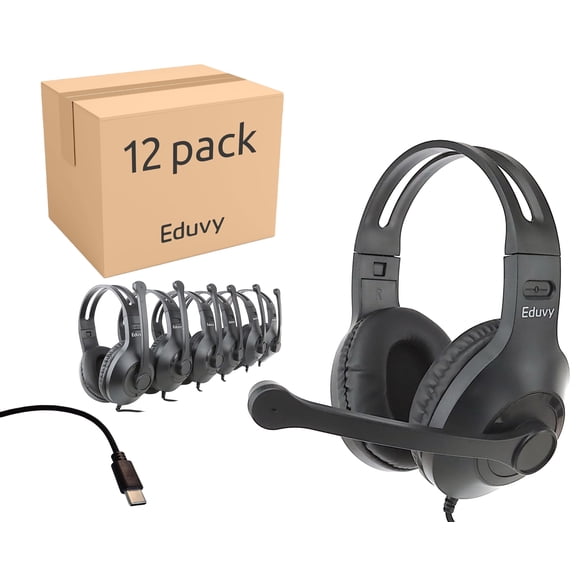 Audífonos Eduvy USB‑C 12 unidades con micrófono – Negro