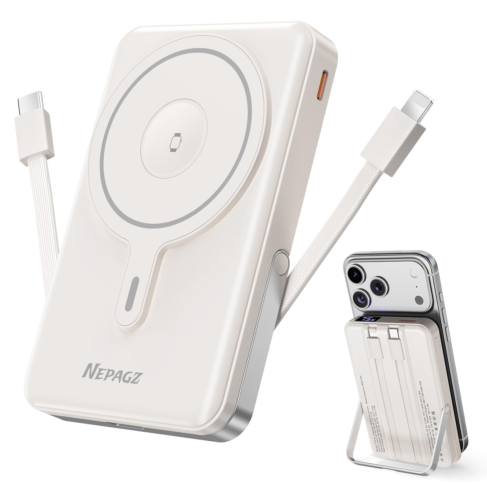 Cargador Portátil Nepagz Magsafe De 10000 Mah Con Soporte Plegable