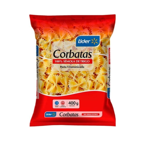 Fideo Pasta Corbatas Bolsa, 400 g