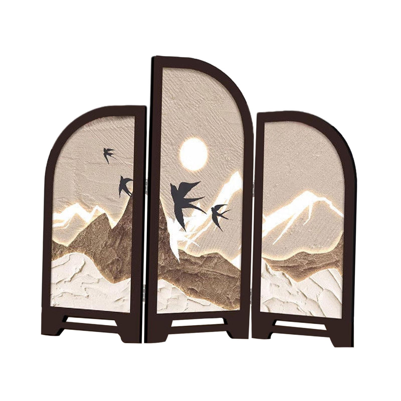 Magideal - Biombo Decorativo De 3 Paneles Para Mesa, Diseño Clásico De Arte Chino Con Adornos De Feng Shui Para Comedor, Dormitorio Y Decoración Del Hogar. Estilo D