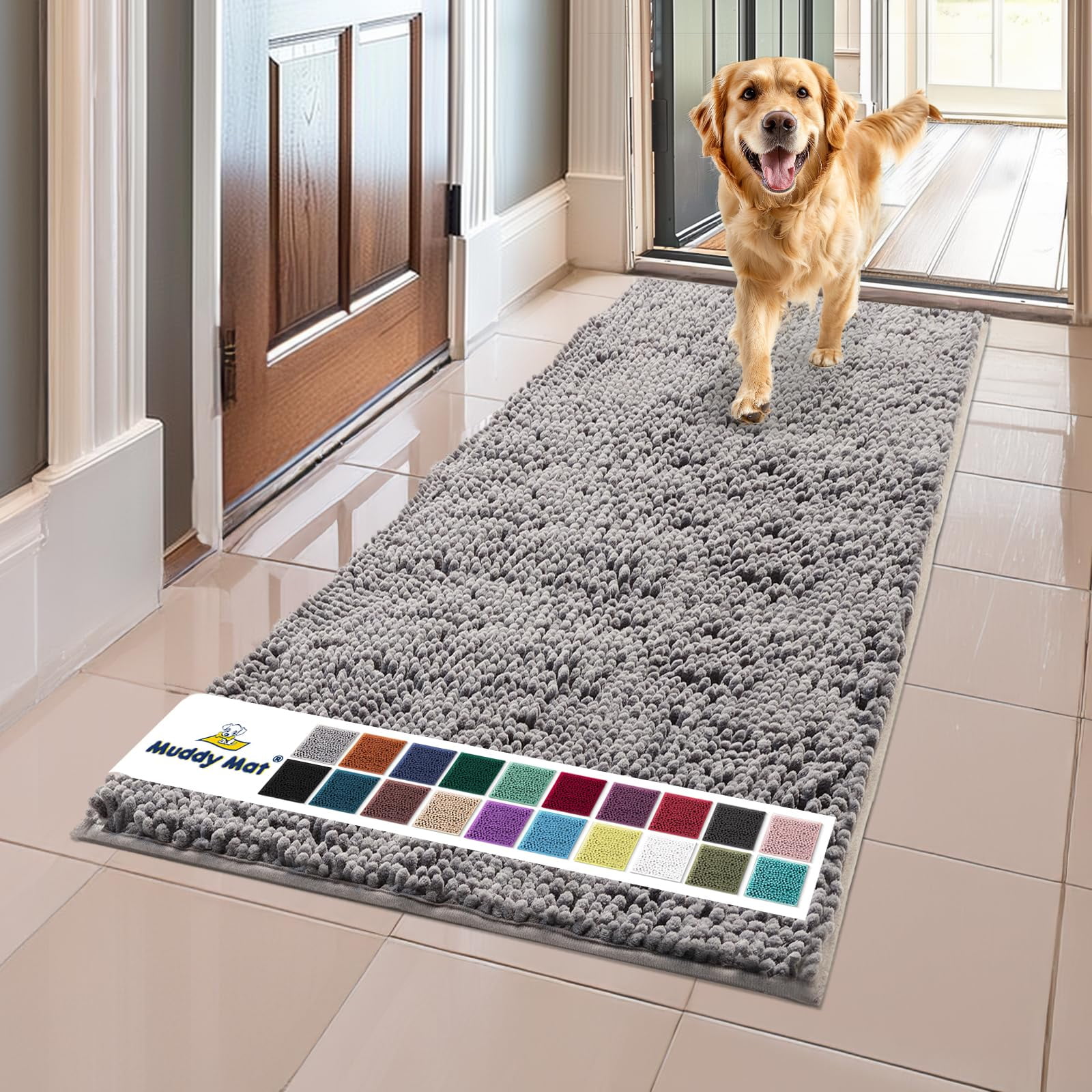 Felpudo Para Perros Muddy Mat, Superabsorbente, De Microfibra, Color Gris, 150 X 60 Cm