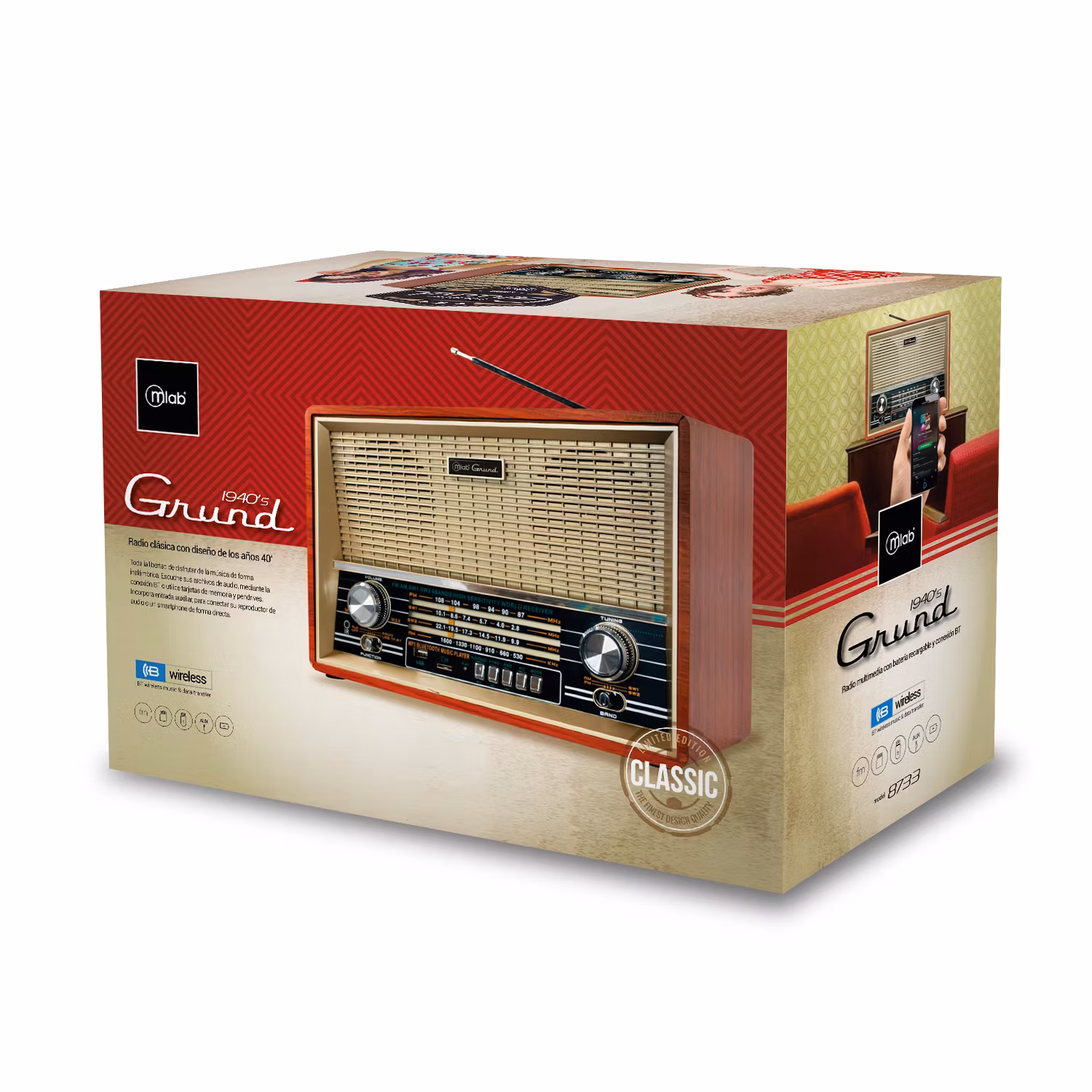 thumbnail image 3 of Radio Retro Parlante Bluetooth Grund 1940´s Mlab - 8733, 3 of 5