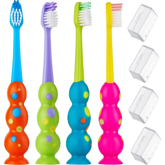 Kids Toothbrush 4 Pack Soft Bristles with Suction Cup To