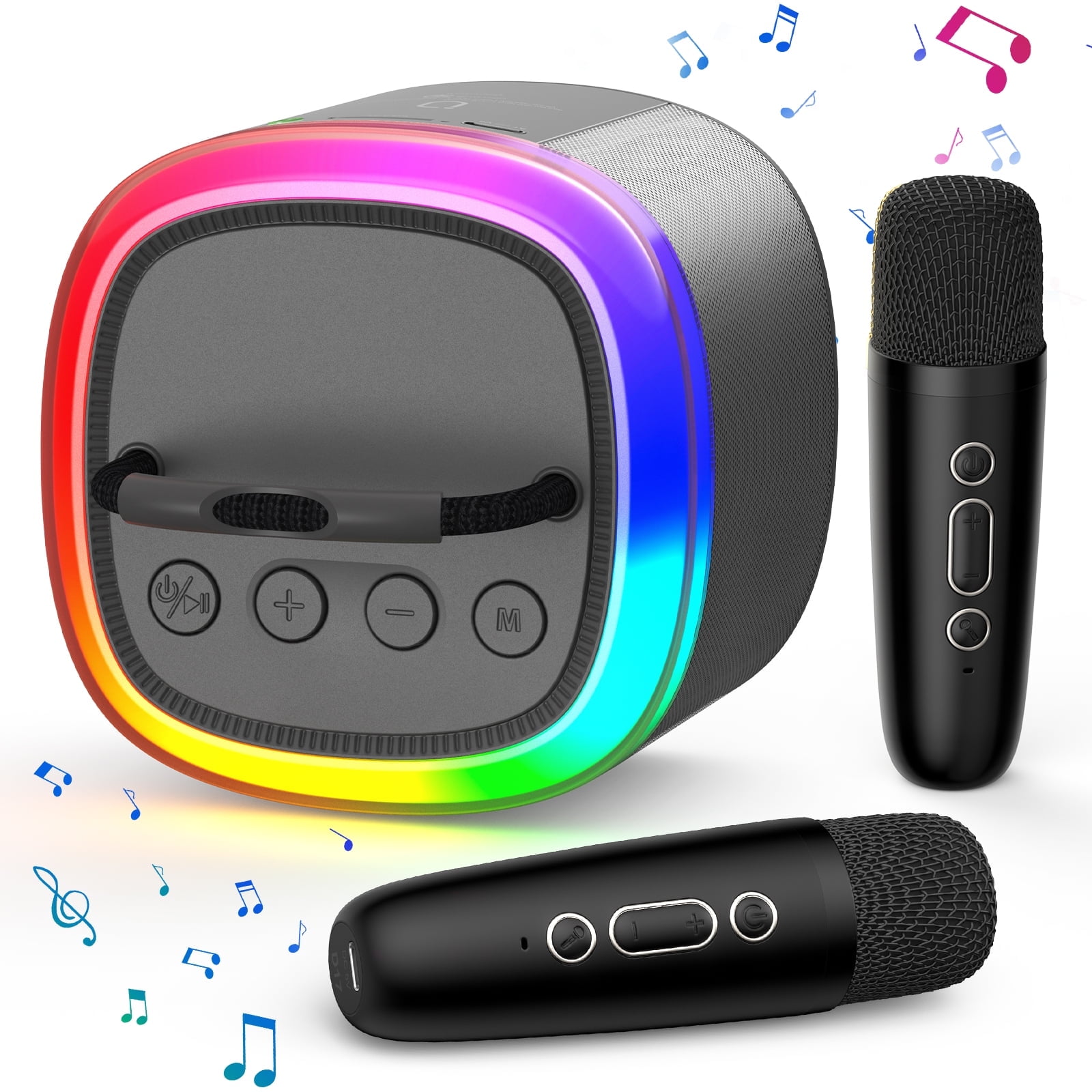 Parlante Bluetooth Jyx, Parlante Karaoke Con 2 Micrófonos De Inalámbricos, Mini Parlante Bluetooth Con Luces De Fiesta Y Efectos De Sonido Mágicos, D17g-t