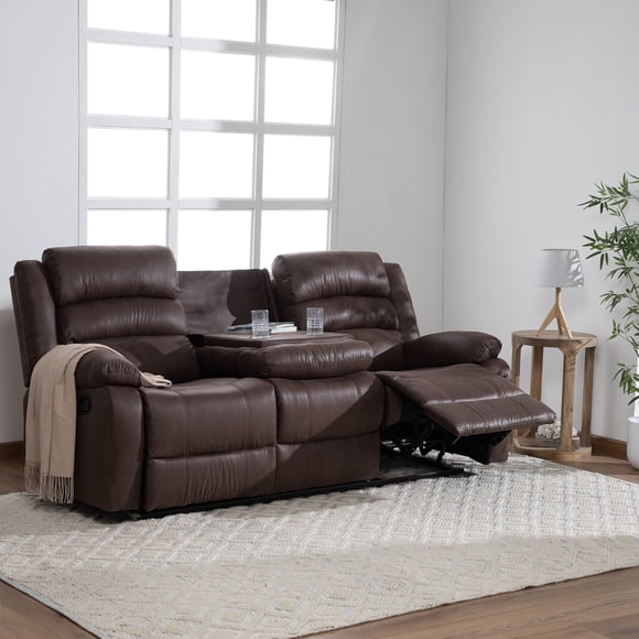 Sofa Reclinable 3 Cuerpos Santi Brown Con Posavasos
