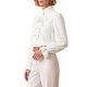 thumbnail image 4 of INSPIRE CHIC Blusa de Mujer con Volantes al Frente, Mangas Largas Abullonadas, Cuello Simulado, Ajuste Regular, Pequeña, Albaricoque, 4 of 5