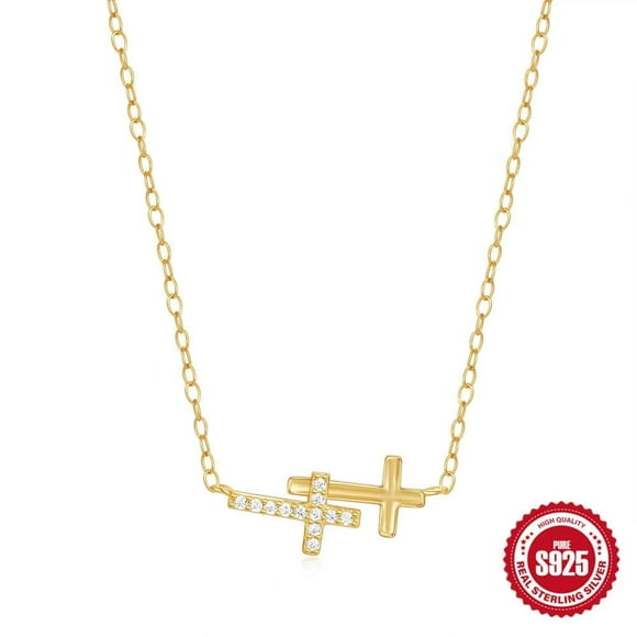 Collar HESHPAWS S925 Sterling Silver Cross Plateado