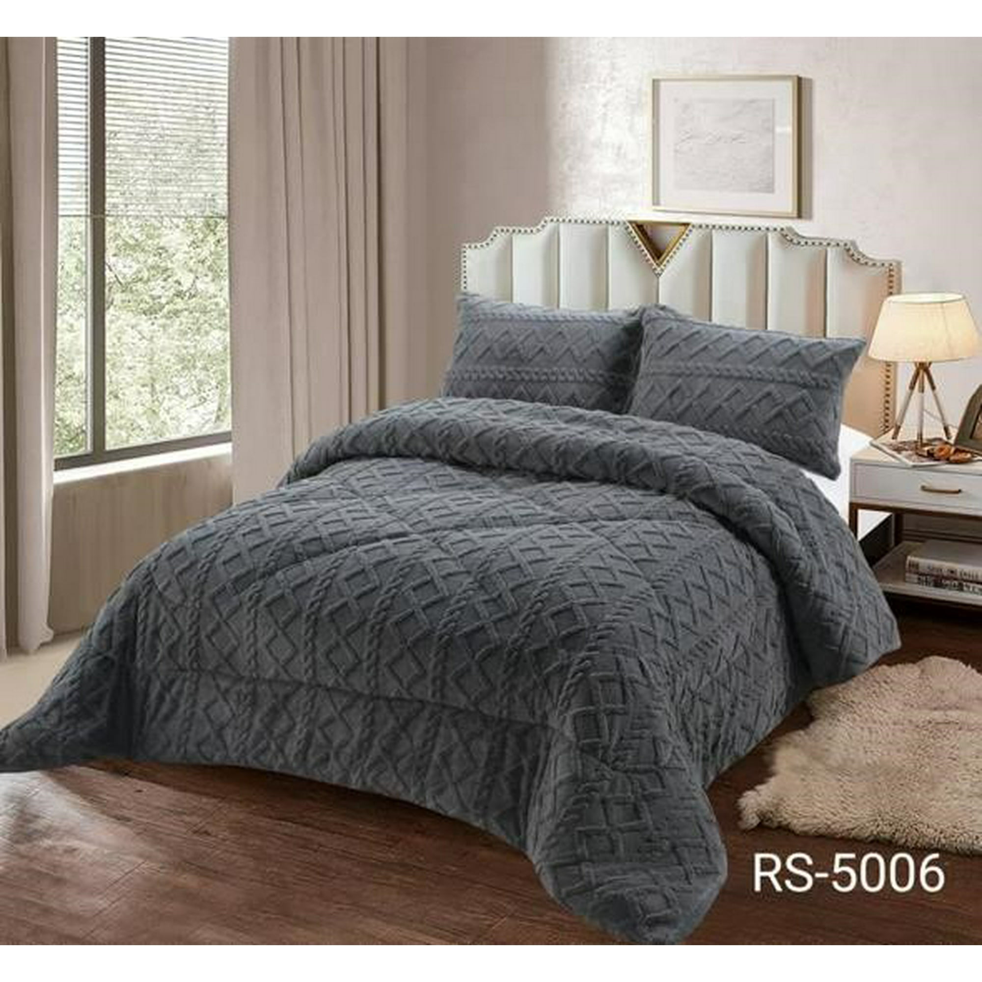 Aladdins Shop - Cobertor De Invierno Texturizado Con Chiporro 1,5 Plaza Diseño Trenza Gris Oscuro